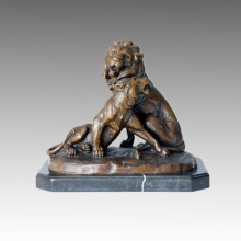 Animal Bronze Sculpture Lion Couple Carving Deco Brass Statue Tpal-153
